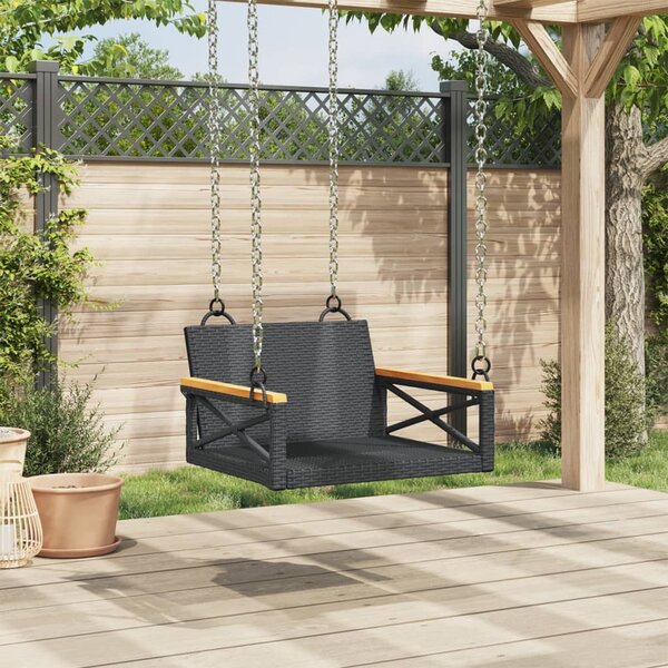 Fekete polyrattan hintapad 63 x 62 x 40 cm
