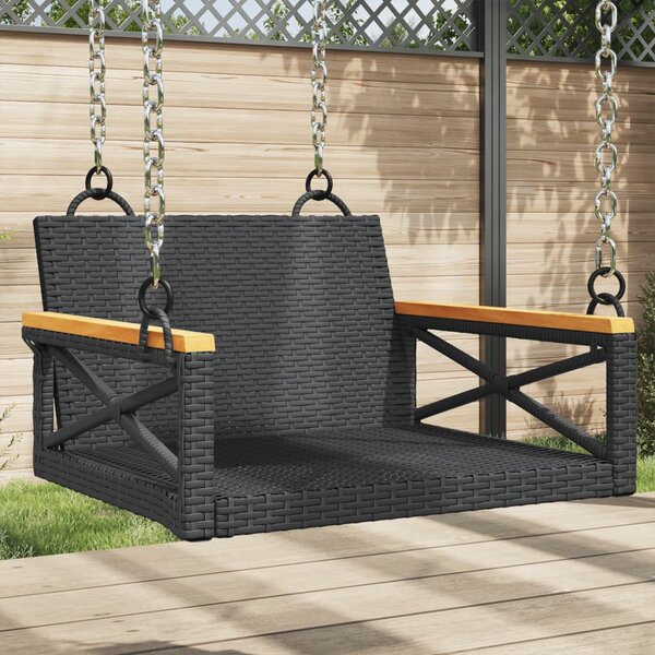 Fekete polyrattan hintapad 63 x 62 x 40 cm