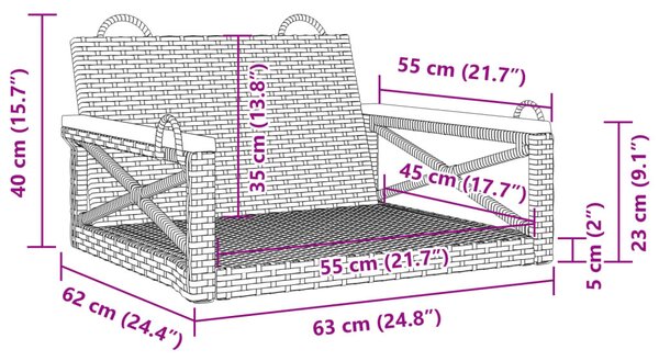 Fekete polyrattan hintapad 63 x 62 x 40 cm
