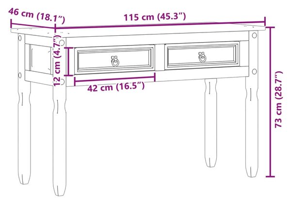 Corona tömör fenyőfa konzolasztal 115 x 46 x 73 cm