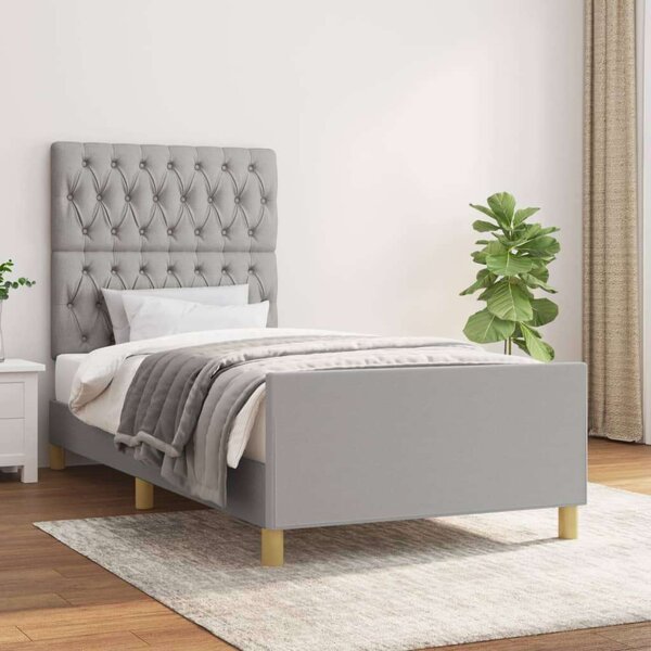 VidaXL világosszürke szövet ágykeret fejtámlával 90 x 190 cm