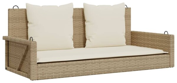 Bézs polyrattan hintapad párnával 119 x 56 x 48 cm