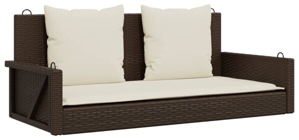 Barna polyrattan hintapad párnával 119 x 56 x 48 cm