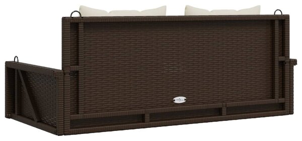Barna polyrattan hintapad párnával 119 x 56 x 48 cm