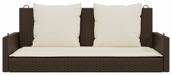 Barna polyrattan hintapad párnával 119 x 56 x 48 cm