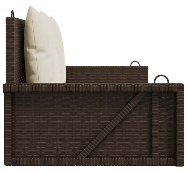 Barna polyrattan hintapad párnával 119 x 56 x 48 cm