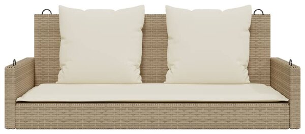 Bézs polyrattan hintapad párnával 119 x 56 x 48 cm