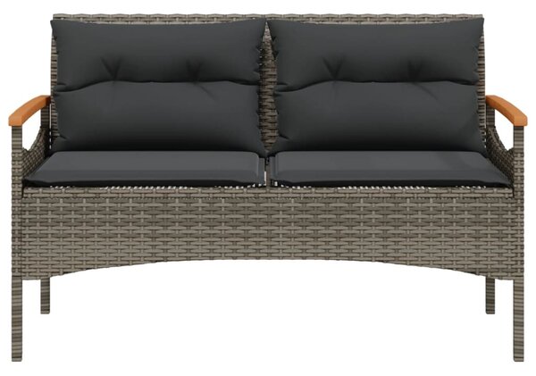 Szürke polyrattan kerti pad párnával 116 x 62,5 x 74