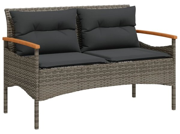 Szürke polyrattan kerti pad párnával 116 x 62,5 x 74