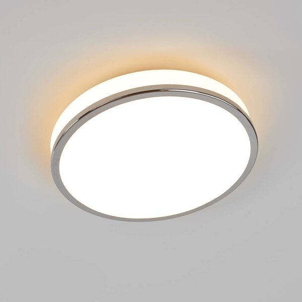 Lindby LED mennyezeti világítás Lyss, Ø 28 cm, króm színű, IP44, Fehér / opál, Fürdőszoba, Üveg, Modern