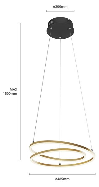 Lindby LED-es függőlámpa Davian, sárgaréz színű, 49 cm, fényerőszabályzóval, dimmelhető, Sárgaréz / arany, Nappali / Étkező, Alumínium, Modern