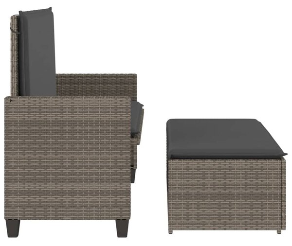 Szürke polyrattan kerti pad párnával és lábtartóval