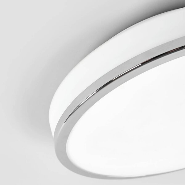 Lindby LED mennyezeti világítás Lyss, Ø 28 cm, króm színű, IP44, Fehér / opál, Fürdőszoba, Üveg, Modern