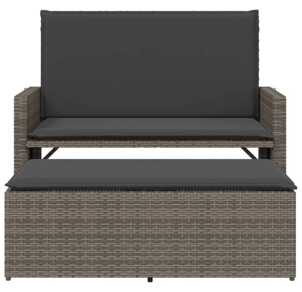 Szürke polyrattan kerti pad párnával és lábtartóval