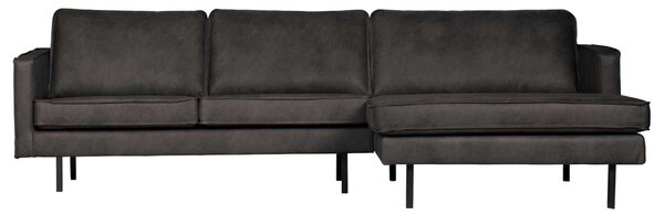 Rodeo fekete bőr jobb ottomános kanapé