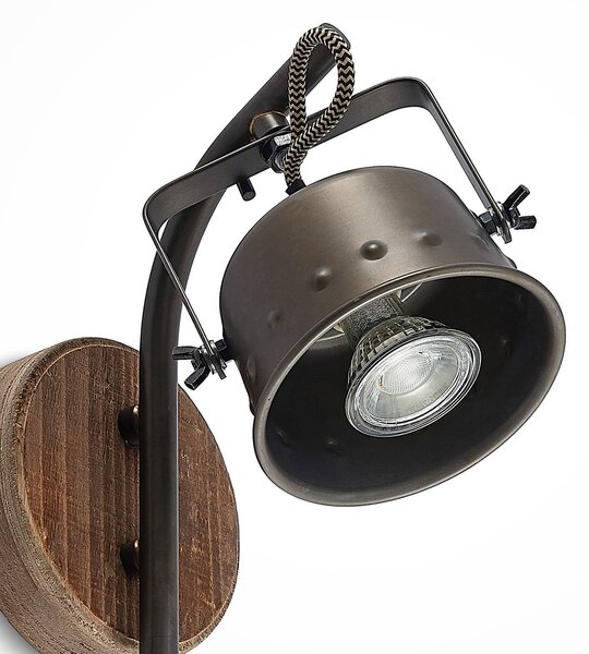 Lindby reflektor Rubinjo, 22 cm, fekete, fa, fém, GU10, dimmelhető, Fekete, Nappali / Étkező, fém, Vintage