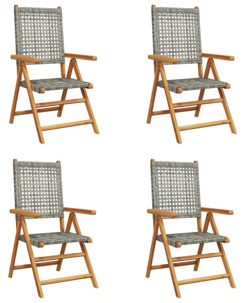 4 db szürke polyrattan és tömör fa dönthető kerti szék