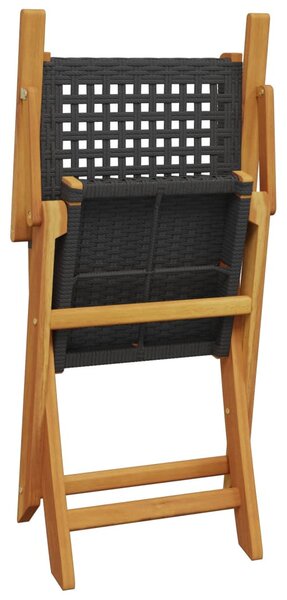 5 részes fekete polyrattan és tömör fa kerti étkezőgarnitúra