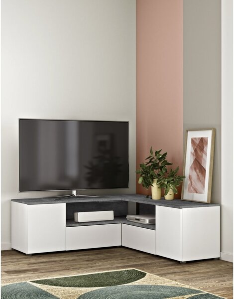 Fehér-szürke TV-állvány beton dekorral 130x46 cm Angle – TemaHome