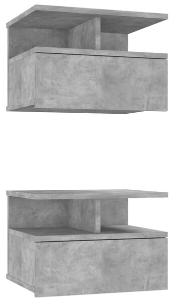 2 db betonszürke szerelt fa lebegő éjjeliszekrény 40x31x27 cm
