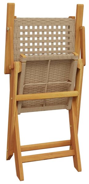 5 részes bézs polyrattan és tömör fa kerti étkezőgarnitúra