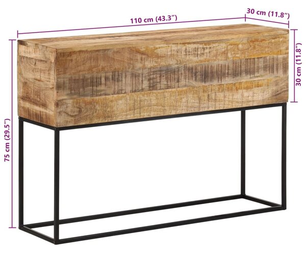 Tömör nyers mangófa és vas tálalóasztal 110 x 30 x 75 cm