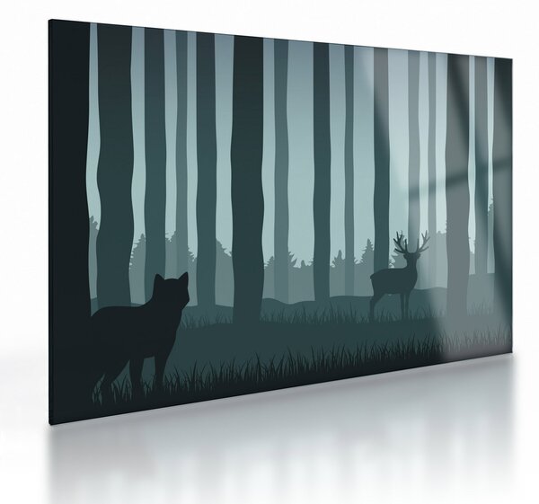 Kép - Szarvas farkassal a sziklák között (üvegen) (70x50 cm)