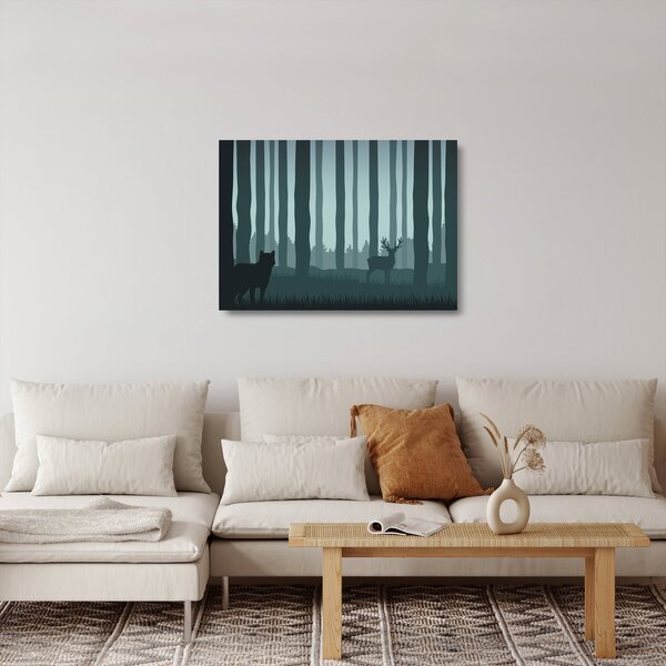 Kép - Szarvas farkassal a sziklák között (üvegen) (70x50 cm)