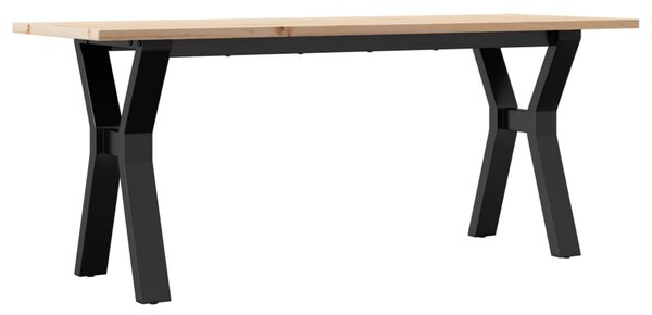 Tömör fenyőfa és acél dohányzóasztal Y-vázzal 110x40x45 cm