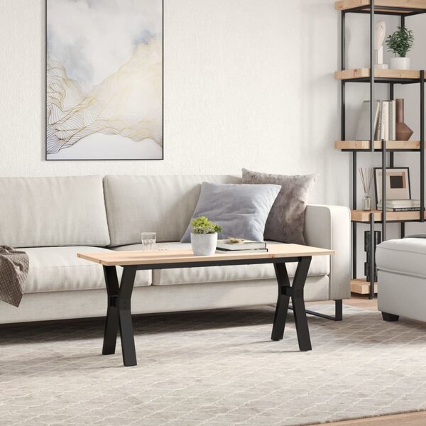 Tömör fenyőfa és acél dohányzóasztal Y-vázzal 110x40x45 cm
