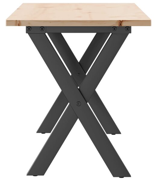 Tömör fenyőfa és acél dohányzóasztal X-vázzal 110x40x45 cm