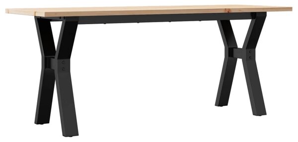 Tömör fenyőfa és acél dohányzóasztal Y-vázzal 110x40x45 cm