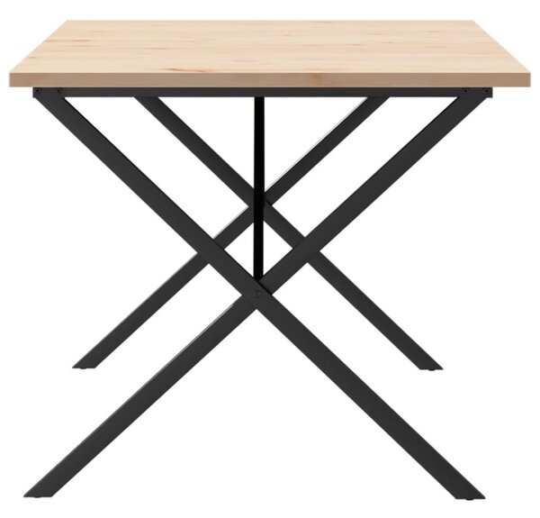 Tömör fenyőfa és acél étkezőasztal X-vázzal 180x90x75,5 cm