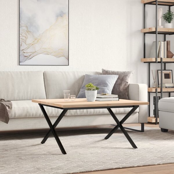 Tömör fenyőfa és acél X-vázú dohányzóasztal 90x90x45,5 cm