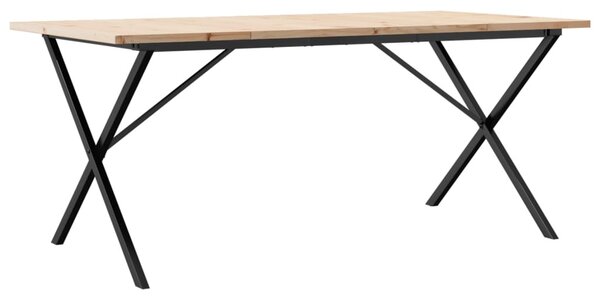 Tömör fenyőfa és acél étkezőasztal X-vázzal 180x90x75,5 cm