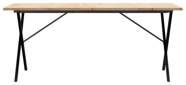 Tömör fenyőfa és acél étkezőasztal X-vázzal 180x90x75,5 cm