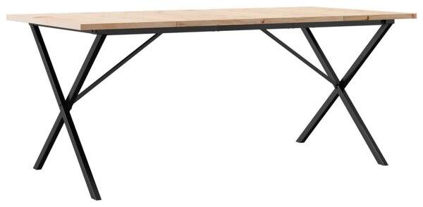 Tömör fenyőfa és acél étkezőasztal X-vázzal 180x90x75,5 cm