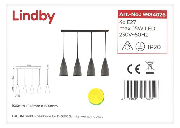 Lindby Lindby - Csillár zsinóron SANNE 4xE27/15W/230V LW0596