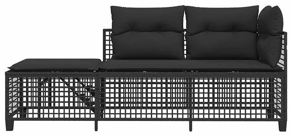 3 részes fekete polyrattan kerti sarokkanapé garnitúra párnával