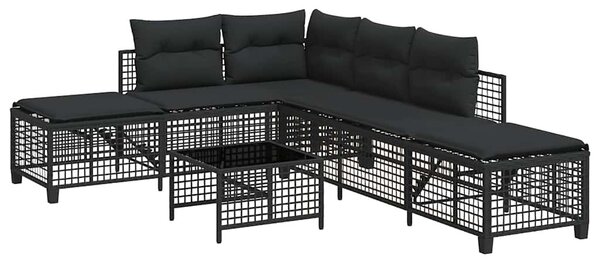 3 részes fekete polyrattan kerti sarokkanapé garnitúra párnával