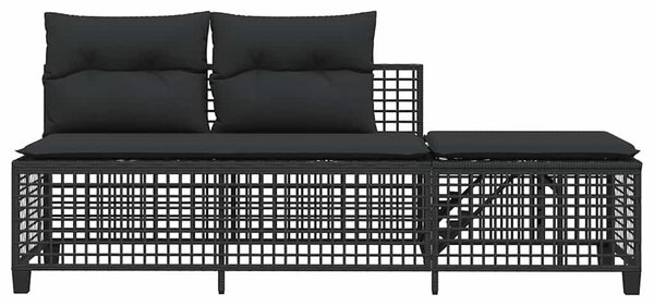 3 részes fekete polyrattan kerti sarokkanapé garnitúra párnával