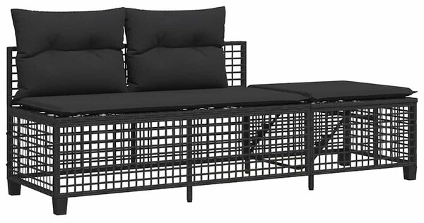 3 részes fekete polyrattan kerti sarokkanapé garnitúra párnával