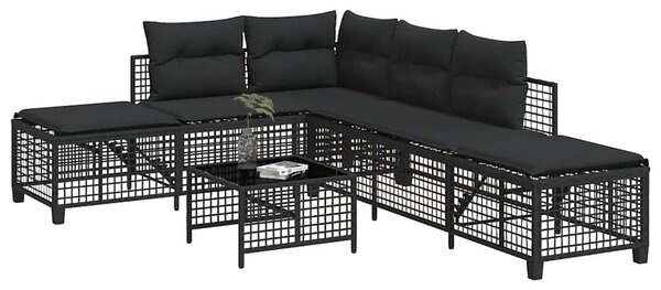 3 részes fekete polyrattan kerti sarokkanapé garnitúra párnával