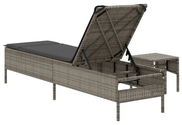 VidaXL szürke polyrattan napozóágy asztallal és párnával