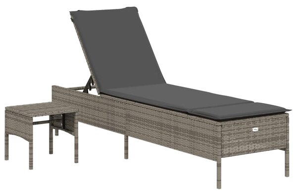 VidaXL szürke polyrattan napozóágy asztallal és párnával
