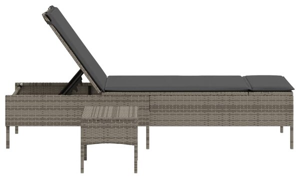 VidaXL szürke polyrattan napozóágy asztallal és párnával