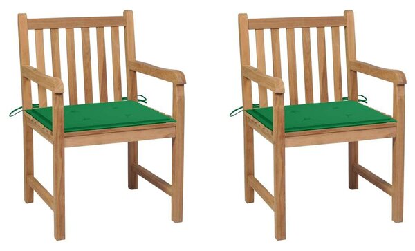 VidaXL 2 db tömör tíkfa kerti szék zöld párnával