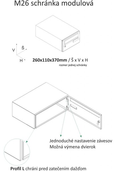 M26 moduláris postaláda tömb, 4db Névtábla + névtábla RAL 1001 / Bézs