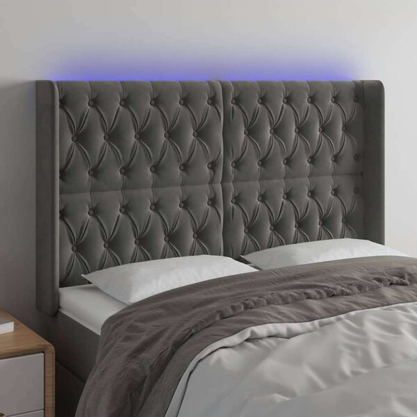 LED-es Bársony Fejtámla - Sötétszürke - 147x16x118/128cm