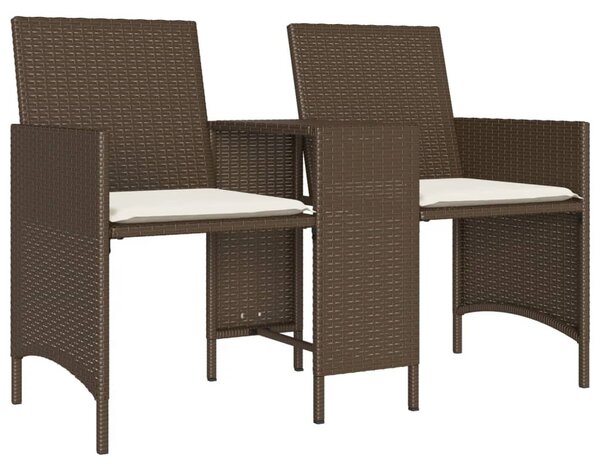 2 személyes barna polyrattan kerti kanapé asztallal/székkel